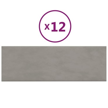 vidaXL Πάνελ Τοίχου 12 τεμ. Ανοιχτό γκρι 90 x 30 εκ. 3,24 μ² Βελούδο