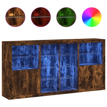 vidaXL Μπουφές με Φώτα LED Καπνιστή Δρυς 202x37x100cm 1 τεμ.
