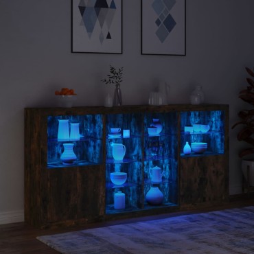 vidaXL Μπουφές με Φώτα LED Καπνιστή Δρυς 202x37x100cm 1 τεμ.