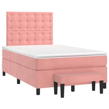 vidaXL Κρεβάτι Boxspring με Στρώμα Ροζ 120x190 εκ. Βελούδινο