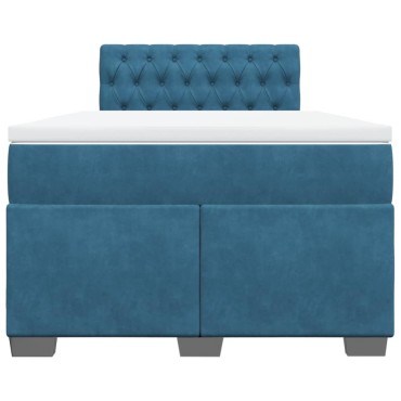 vidaXL Κρεβάτι Boxspring με Στρώμα Σκούρο Μπλε 120x190 εκ. Βελούδινο