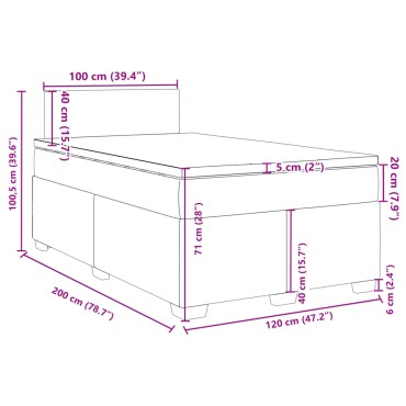 vidaXL Κρεβάτι Boxspring με Στρώμα Σκούρο Μπλε 120x200 εκ. Βελούδινο