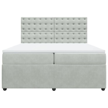 vidaXL Κρεβάτι Boxspring με Στρώμα Ανοιχτό Γκρι 200x200 εκ. Βελούδινο