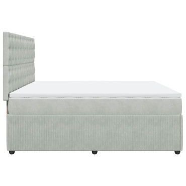 vidaXL Κρεβάτι Boxspring με Στρώμα Ανοιχτό Γκρι 200x200 εκ. Βελούδινο
