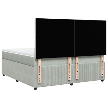 vidaXL Κρεβάτι Boxspring με Στρώμα Ανοιχτό Γκρι 200x200 εκ. Βελούδινο