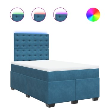 vidaXL Κρεβάτι Boxspring με Στρώμα Μπλε 120x200 εκ. Βελούδινο