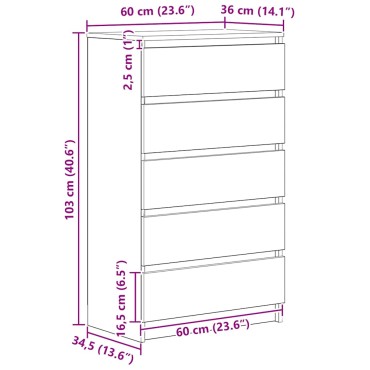 vidaXL Συρταριέρα Αρτισιανή Δρυς 60x36x103cm από Επεξεργασμένο Ξύλο 1 τεμ.