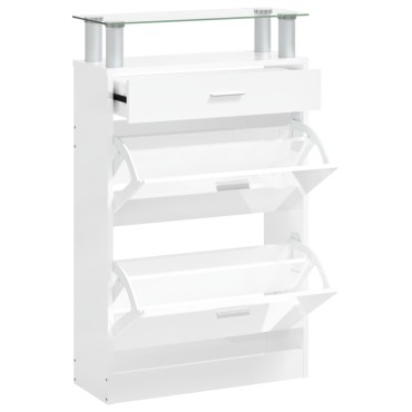 vidaXL Παπουτσοθήκη Γυαλιστερό Λευκό 63x24x104cm Επεξεργασμένο Ξύλο