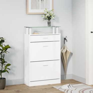 vidaXL Παπουτσοθήκη Γυαλιστερό Λευκό 63x24x104cm Επεξεργασμένο Ξύλο