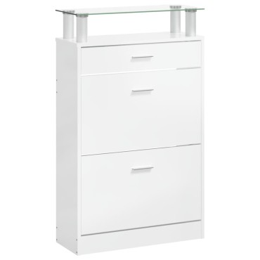 vidaXL Παπουτσοθήκη Γυαλιστερό Λευκό 63x24x104cm Επεξεργασμένο Ξύλο