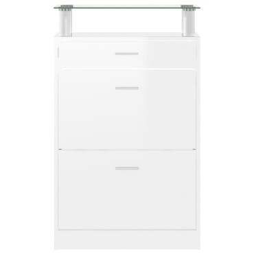 vidaXL Παπουτσοθήκη Γυαλιστερό Λευκό 63x24x104cm Επεξεργασμένο Ξύλο