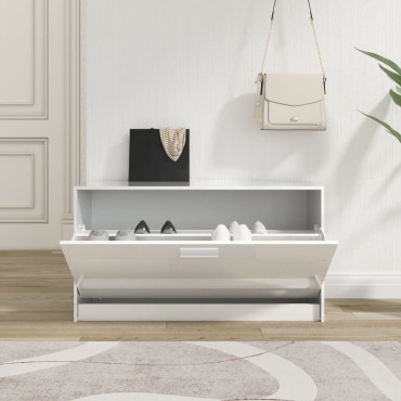 vidaXL Παπουτσοθήκη Γυαλιστερό Λευκό 80x24x45cm Επεξεργασμένο Ξύλο
