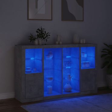 vidaXL Μπουφέδες με Φώτα LED 3 τεμ. Γκρι Σκυροδέματος Επεξεργ. Ξύλο 163x37x100cm