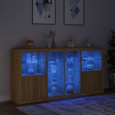 vidaXL Μπουφές με LED Sonoma Δρυς 202x37x100cm 1 τεμ.