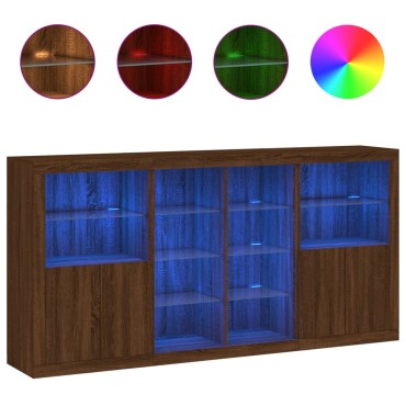 vidaXL Μπουφές με Φώτα LED Καφέ Δρυς 202x37x100cm 1 τεμ.