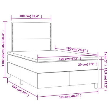 vidaXL Κρεβάτι Boxspring με Στρώμα Σκούρο Γκρι 120x190 εκ. Βελούδινο