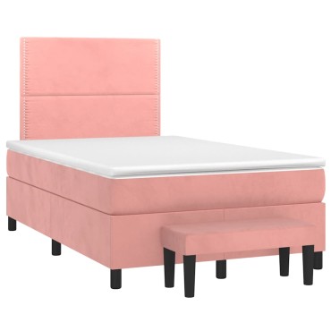 vidaXL Κρεβάτι Boxspring με Στρώμα Ροζ 120x190 εκ. Βελούδινο