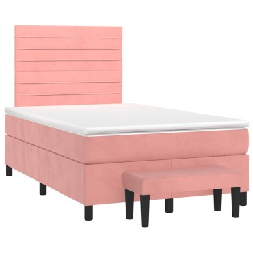 vidaXL Κρεβάτι Boxspring με Στρώμα Ροζ 120x190 εκ. Βελούδινο