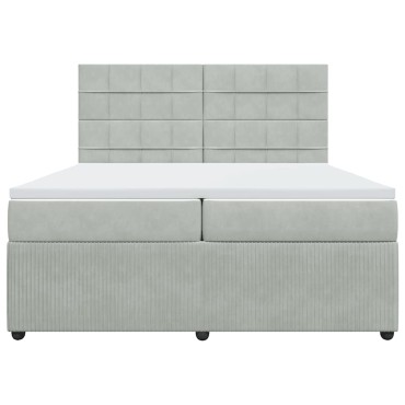 vidaXL Κρεβάτι Boxspring με Στρώμα Ανοιχτό Γκρι 200x200 εκ. Βελούδινο