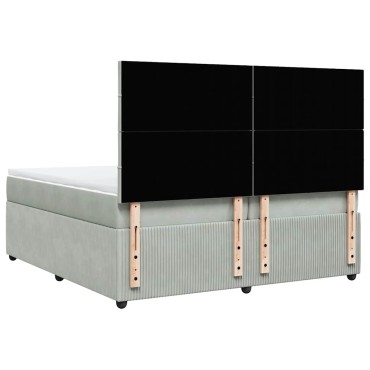 vidaXL Κρεβάτι Boxspring με Στρώμα Ανοιχτό Γκρι 200x200 εκ. Βελούδινο