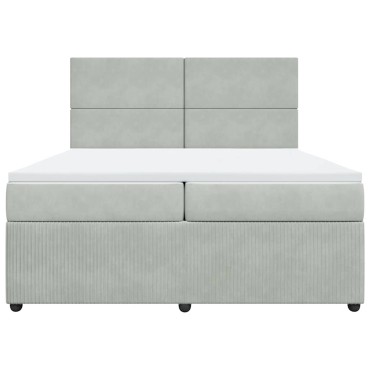 vidaXL Κρεβάτι Boxspring με Στρώμα Ανοιχτό Γκρι 200x200 εκ. Βελούδινο