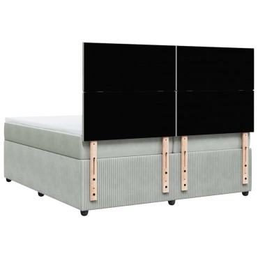 vidaXL Κρεβάτι Boxspring με Στρώμα Ανοιχτό Γκρι 200x200 εκ. Βελούδινο