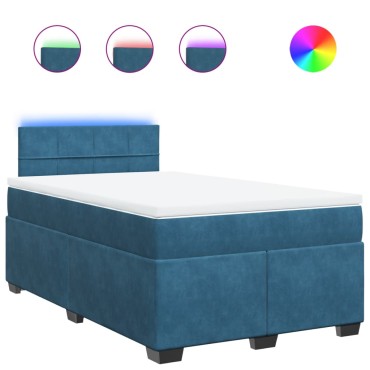 vidaXL Κρεβάτι Boxspring με Στρώμα Μπλε 120x200 εκ. Βελούδινο