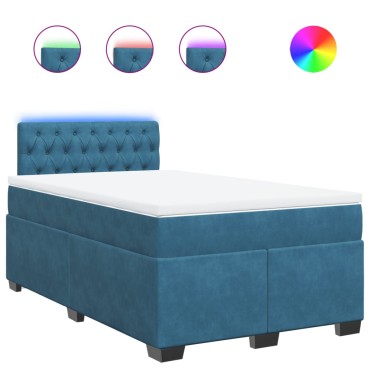 vidaXL Κρεβάτι Boxspring με Στρώμα Μπλε 120x200 εκ. Βελούδινο