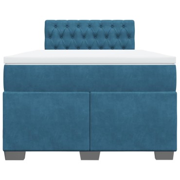 vidaXL Κρεβάτι Boxspring με Στρώμα Μπλε 120x200 εκ. Βελούδινο