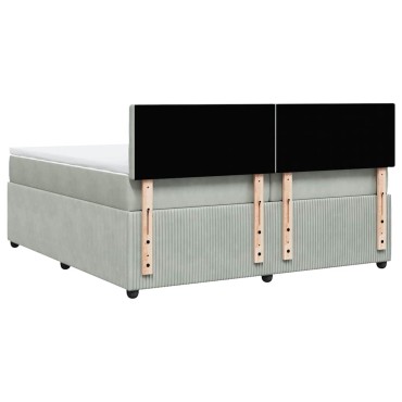 vidaXL Κρεβάτι Boxspring με Στρώμα Ανοιχτό Γκρι 200x200 εκ. Βελούδινο