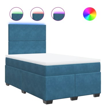 vidaXL Κρεβάτι Boxspring με Στρώμα Μπλε 120x200 εκ. Βελούδινο