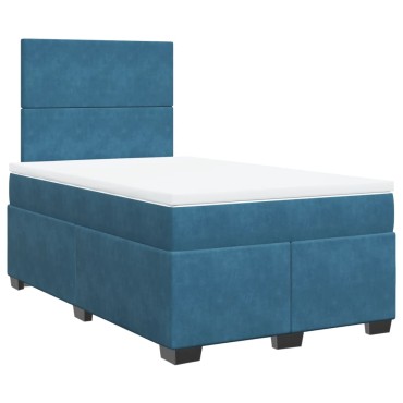 vidaXL Κρεβάτι Boxspring με Στρώμα Μπλε 120x200 εκ. Βελούδινο