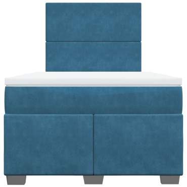 vidaXL Κρεβάτι Boxspring με Στρώμα Μπλε 120x200 εκ. Βελούδινο