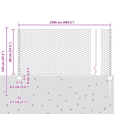 Φράχτες vidaXL 11 τμχ U-Channel Γκρι 80cm Χάλυβας, Εξαγωνικός Φράχτης vidaXL Γκρι 0,8x25 μ Χάλυβας