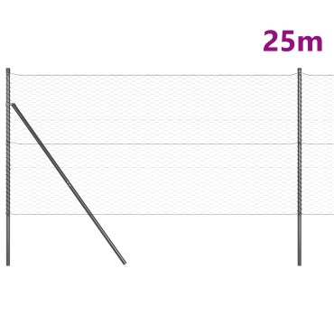 Φράκτης Hexagon vidaXL Γκρι 1.4x25 μ Μέταλλο, Στηλοβάτες vidaXL 13 τεμ Γκρι 32 χιλ 190cm Γαλβανισμένο Μέταλλο