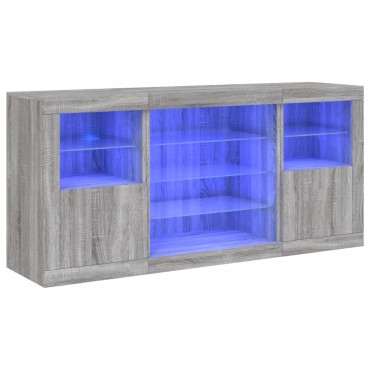 vidaXL Μπουφές με LED Γκρι Sonoma 142,5x37x67cm 1 τεμ.
