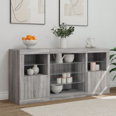 vidaXL Μπουφές με LED Γκρι Sonoma 142,5x37x67cm 1 τεμ.