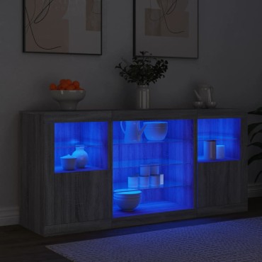 vidaXL Μπουφές με LED Γκρι Sonoma 142,5x37x67cm 1 τεμ.