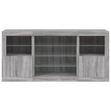vidaXL Μπουφές με LED Γκρι Sonoma 142,5x37x67cm 1 τεμ.