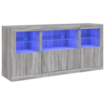 vidaXL Μπουφές με LED Γκρι Sonoma 142,5x37x67cm 1 τεμ.