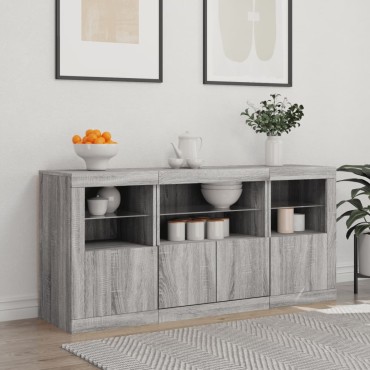 vidaXL Μπουφές με LED Γκρι Sonoma 142,5x37x67cm 1 τεμ.