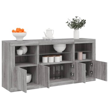 vidaXL Μπουφές με LED Γκρι Sonoma 142,5x37x67cm 1 τεμ.