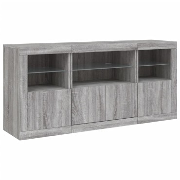 vidaXL Μπουφές με LED Γκρι Sonoma 142,5x37x67cm 1 τεμ.