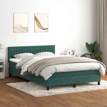vidaXL Κρεβάτι Boxspring με Στρώμα Σκούρο Πράσινο 140x210εκ. Βελούδινο