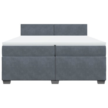 vidaXL Κρεβάτι Boxspring με Στρώμα Σκούρο Γκρι 200x200 εκ. Βελούδινο