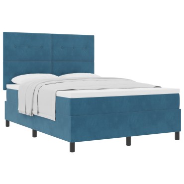Βελούδινο Κρεβάτι Box Spring με Στρώμα Σκούρο Μπλε 140x200 εκ
