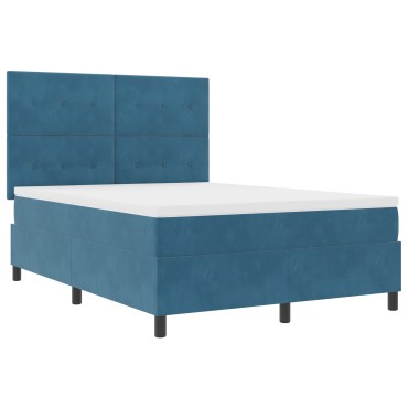 Βελούδινο Κρεβάτι Box Spring με Στρώμα Σκούρο Μπλε 140x200 εκ