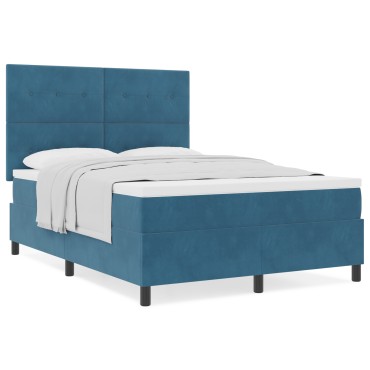 Βελούδινο Κρεβάτι Box Spring με Στρώμα Σκούρο Μπλε 140x200 εκ