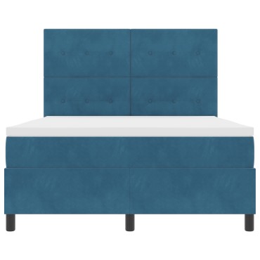 Βελούδινο Κρεβάτι Box Spring με Στρώμα Σκούρο Μπλε 140x200 εκ