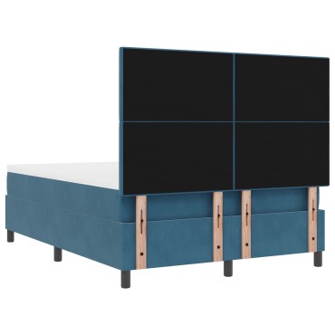Βελούδινο Κρεβάτι Box Spring με Στρώμα Σκούρο Μπλε 140x200 εκ
